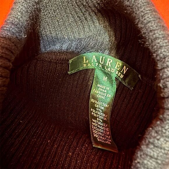 Lauren Ralph Lauren Women's‎ M Black Gold Striped Turtleneck Sweater - Picture 8 of 8